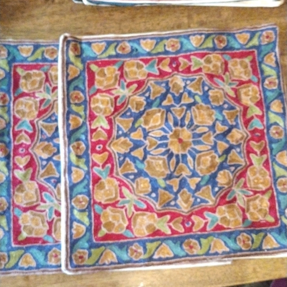 NWOT Hand Embroidered Set of Decorative Pillow Covers. Made in India. Fl…